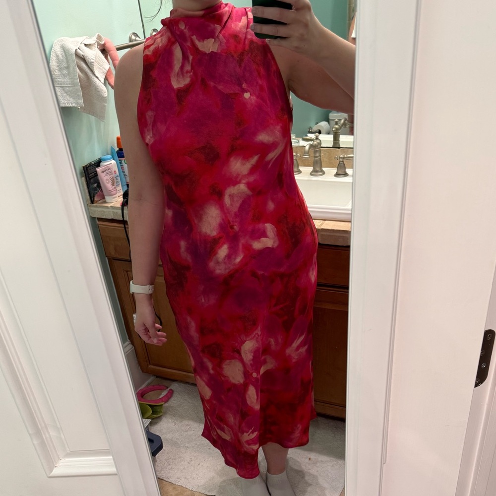Zara Vibrant Pink and Red Midi Dress